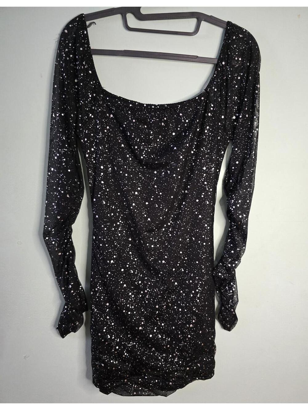 Mxrag Women's Black Sparkle Long Sleeve Bodycon Mini Dress,chic,ellegant Size S - Picture 2 of 16